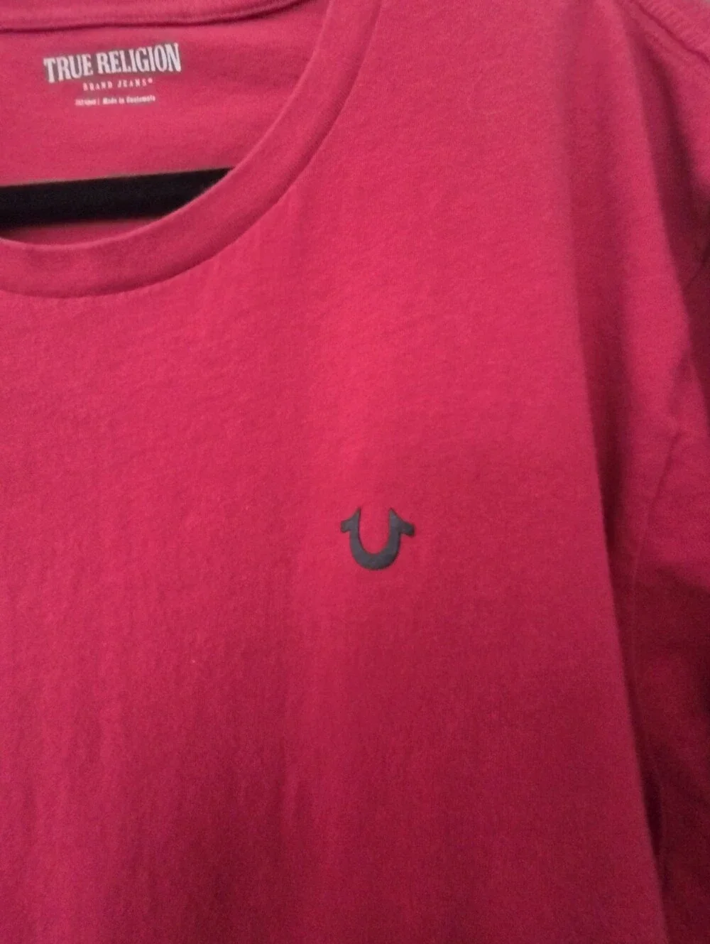 True Religion Men’s 3XL Red Graphic T-Shirt 100% Cotton LogoTee Black Back Print